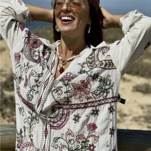 Zara Red Graphic Long Sleeve Button Down Shirt